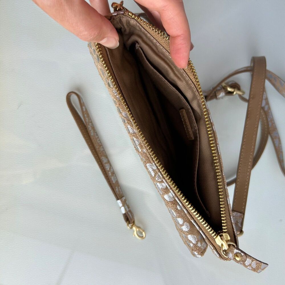 Lodis Wristlet / Crossbody Leather Access. Bag Purse Silver & Tan Animal print - Picture 4 of 10